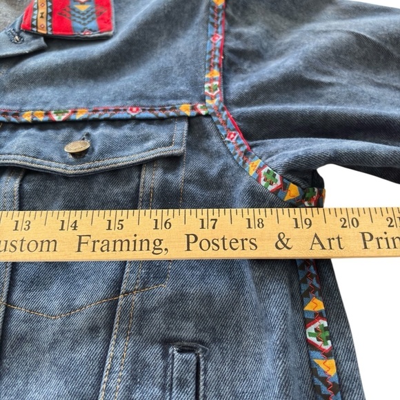Vintage Denim Jean Trucker Jacket Womens Small Aztec Western Rodeo Southwestern - Picture 6 of 12